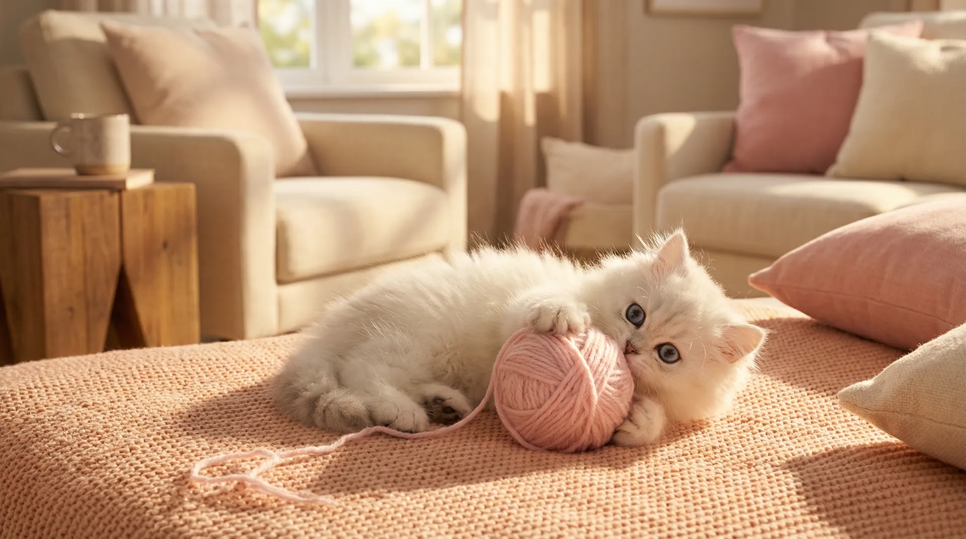 可爱白色小猫玩毛线球 - 8x8xcom最新版2019网站
